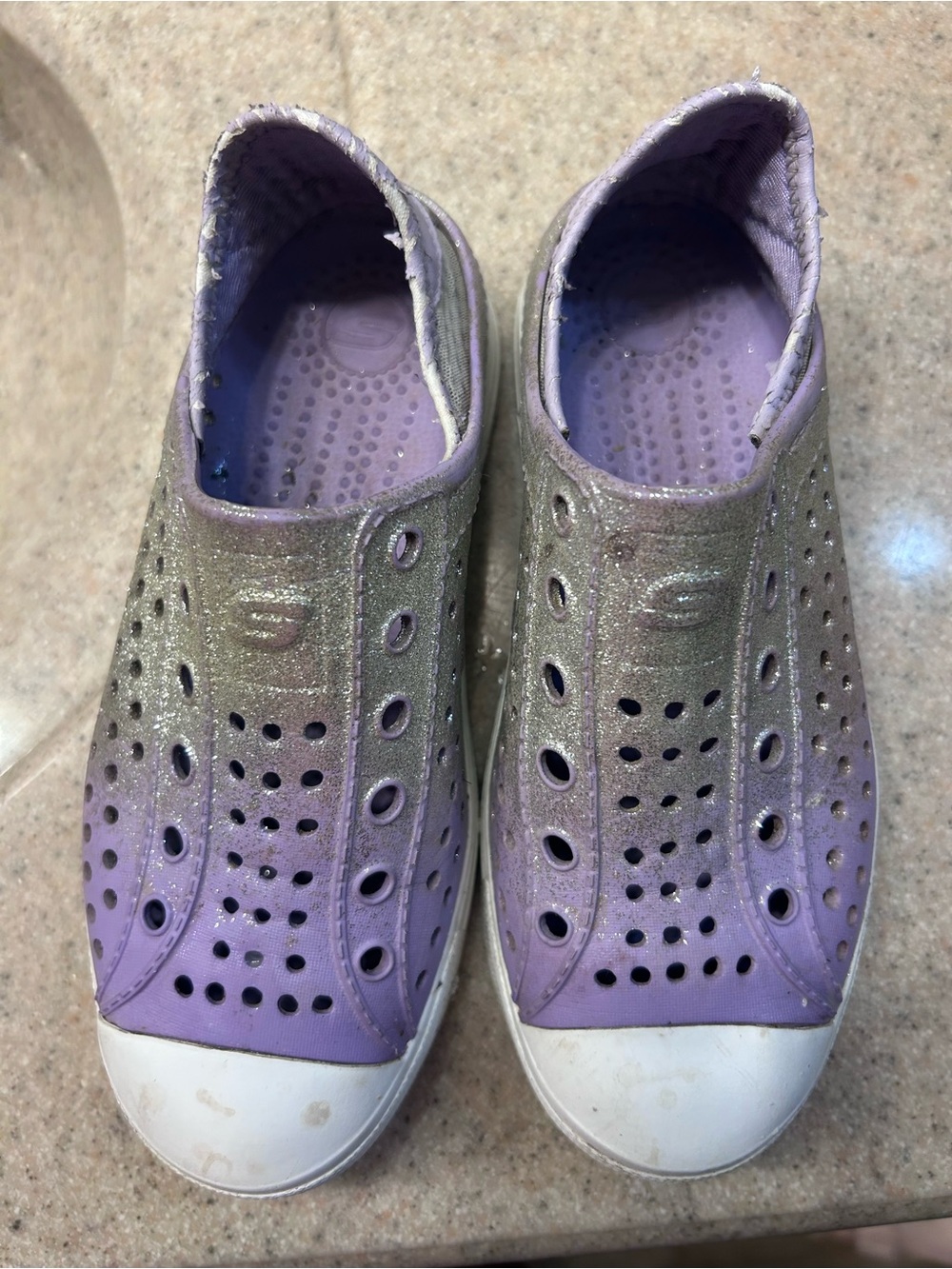 Skechers Lavender Slip-On Perforated Mules with Silver Glitter
